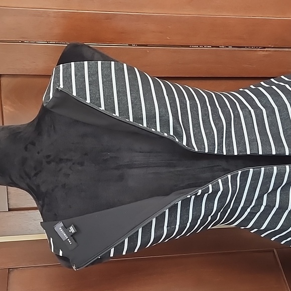 THE LIMITED Black White Stripe Denim Fitted Sleeveless Midi Pencil Dress Size 2 - Picture 5 of 9